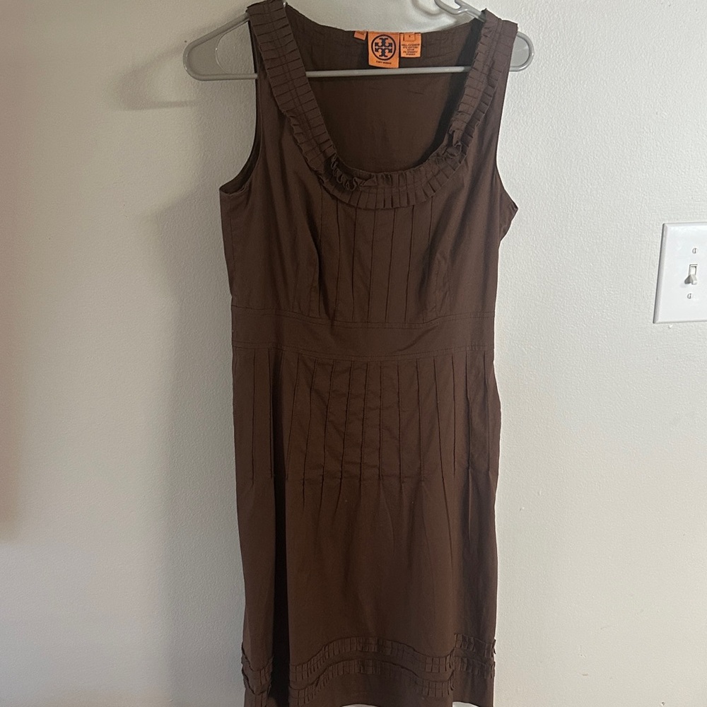 Tory Burch Brown Sleeveless Dress 97% cotton 3% spandex